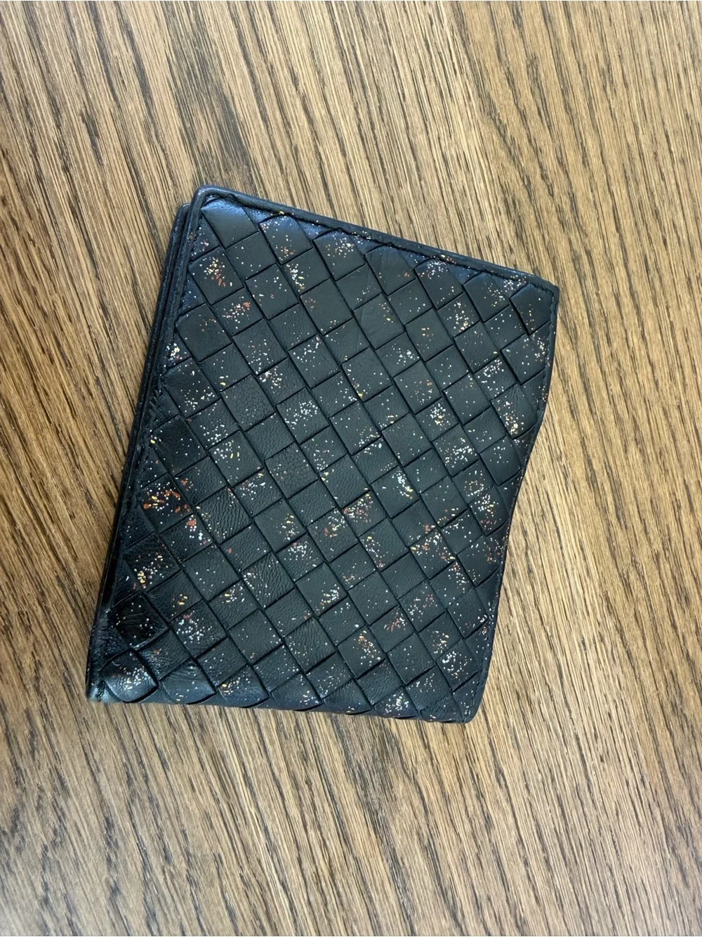 Bottega Veneta Woven Black Leather Bifold Wallet with Metallic Flecks